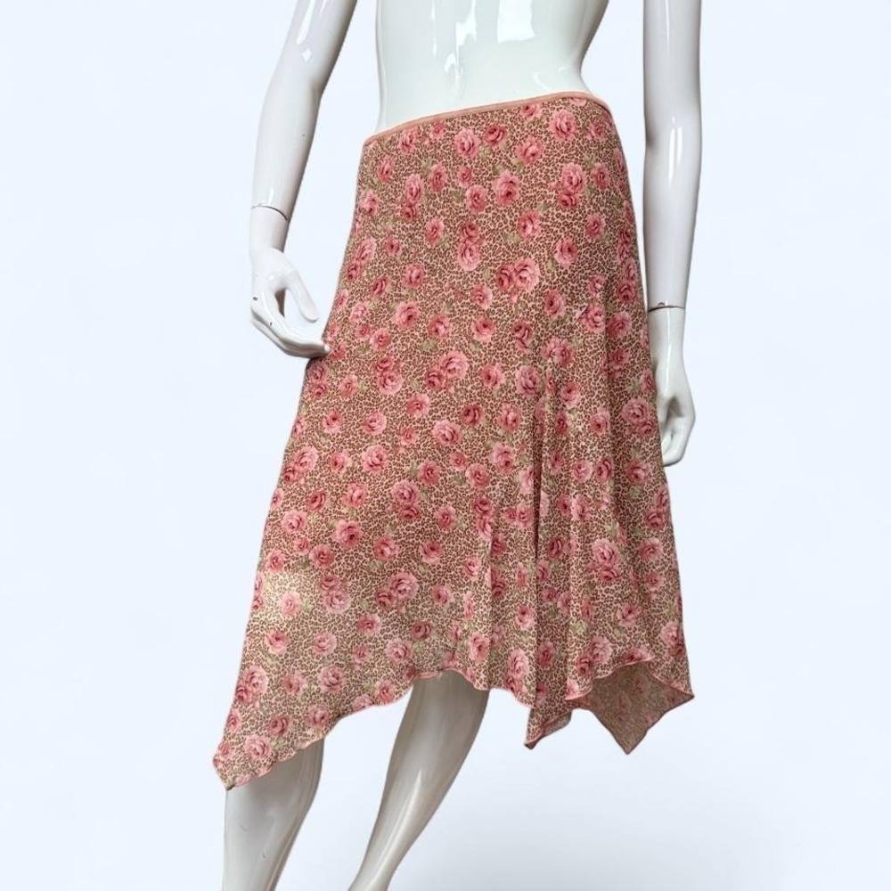 Y2K Rose Leopard Handkerchief Skirt Coquette Fairy Grunge Womens 6 roses chiffon